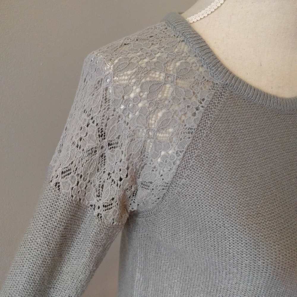 LTD brand gray lace shoulder detail sweater